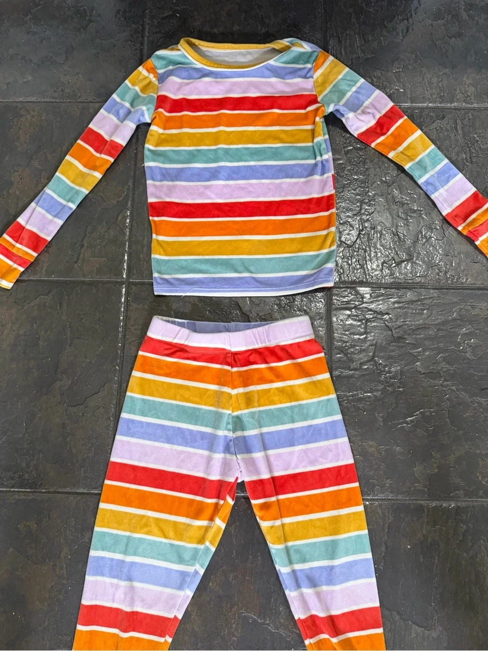 Cat & Jack Girls Rainbow Stripe Pajama Set Size 10 Colorful Long Sleeve